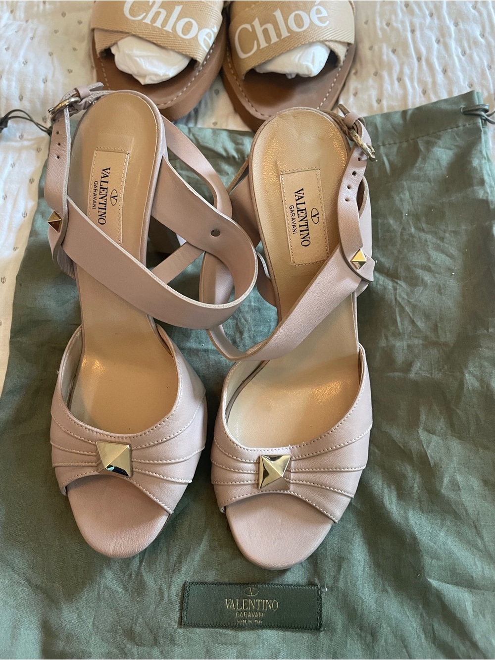 Valentino Garavani Blush Pink Leather Studded Ankle-Strap Heels